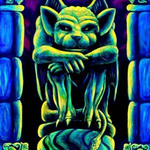 Gargoyle Tapestry Black Light UV Cool Trippy Gothic Glow Goth Art Room Decor